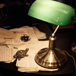 Lampade Da Tavolo-Ideal Lux Lawyer tl1 lampada churchill da scrivania vetro verde ottone