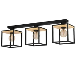 Plafoniere Moderne-Eglo Libertad plafoniera moderna nera con dettagli in legno 3 luci