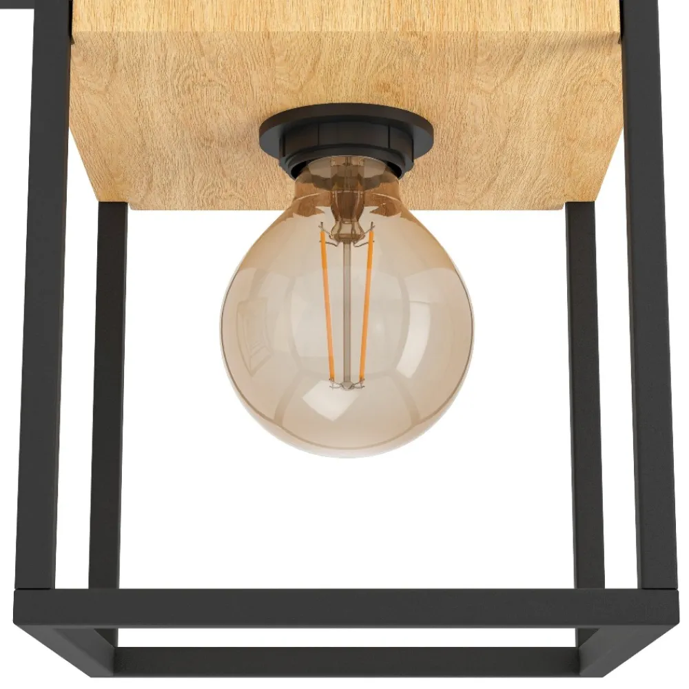 Plafoniere Moderne-Eglo Libertad plafoniera moderna nera con dettagli in legno 3 luci
