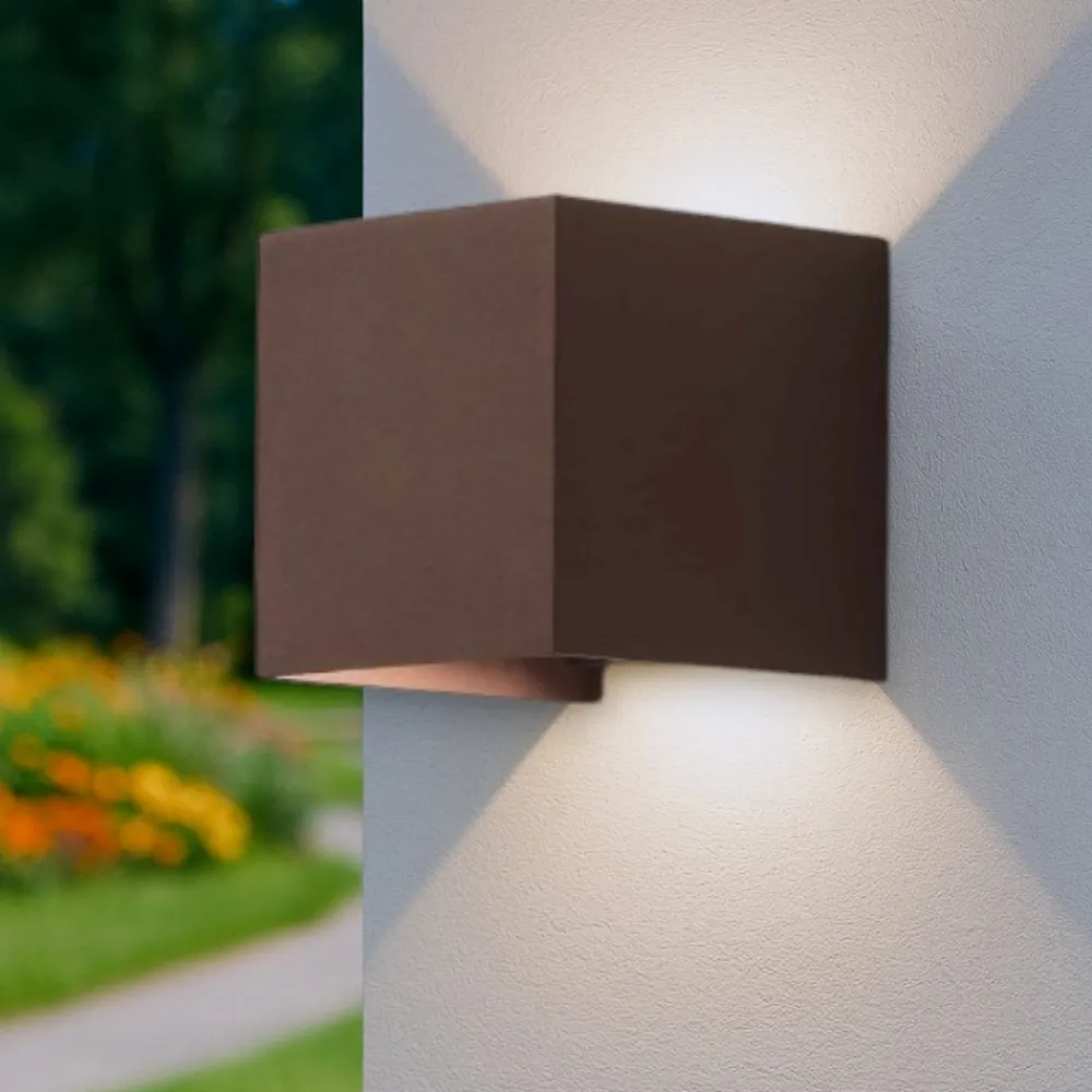 Applique Da Esterno-Life Electronics Life applique da esterno cubo marrone led 7w 3000k fp