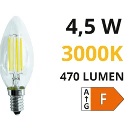Lampadine Led-Life Electronics Life lampadina candela vetro led e14 470lm 4,5w 3000k filamento trasparente