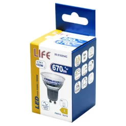 Lampadine Led-Life Electronics Life lampadina di vetro gu10 led 6,7w 3000k ottica 60 670lm cri80