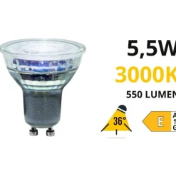 Lampadine Led-Life Electronics Life lampadina di vetro gu10 led 5,5w 3000k 550lm ottica 36