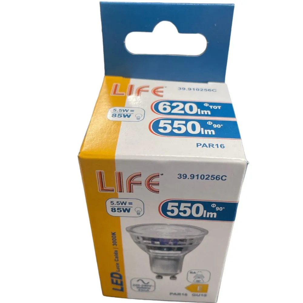 Lampadine Led-Life Electronics Life lampadina di vetro gu10 led 5,5w 3000k 550lm ottica 36