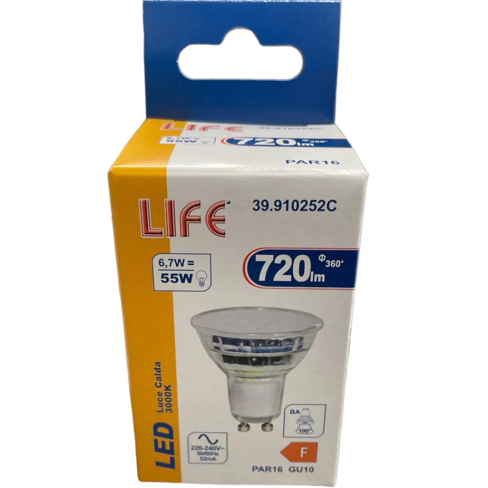 Lampadine Led-Life Electronics Life lampadina di vetro led gu10 6,7w 3000k 720lm ottica 100