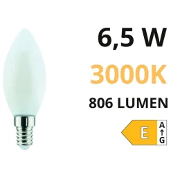 Lampadine Led-Life Electronics Life lampadina e14 candela led 6,5w 3000k 806lm vetro bianco milky
