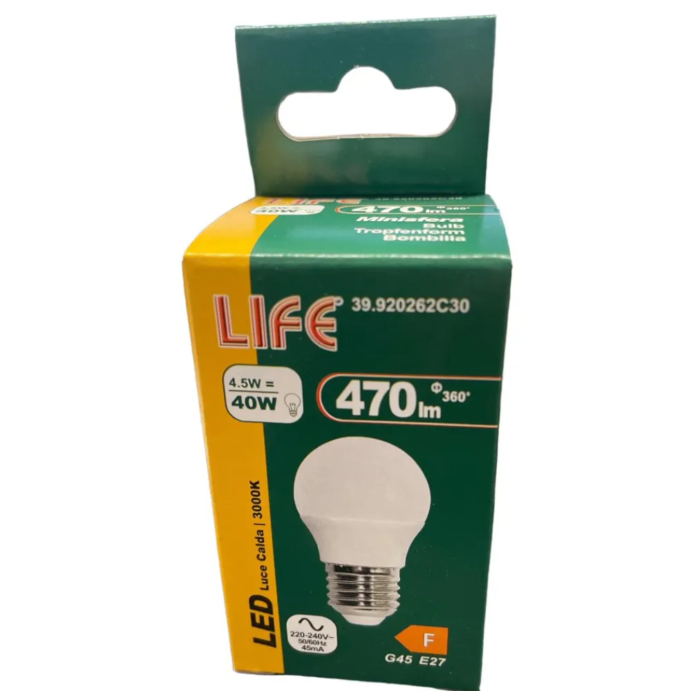 Lampadine Led-Life Electronics Life lampadina e27 led 4.5w 3000k 470lm mini sfera bianca