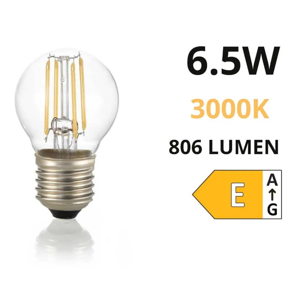 Lampadine Led-Life Electronics Life lampadina e27 led 6,5w 3000k 806lm sfera trasparente