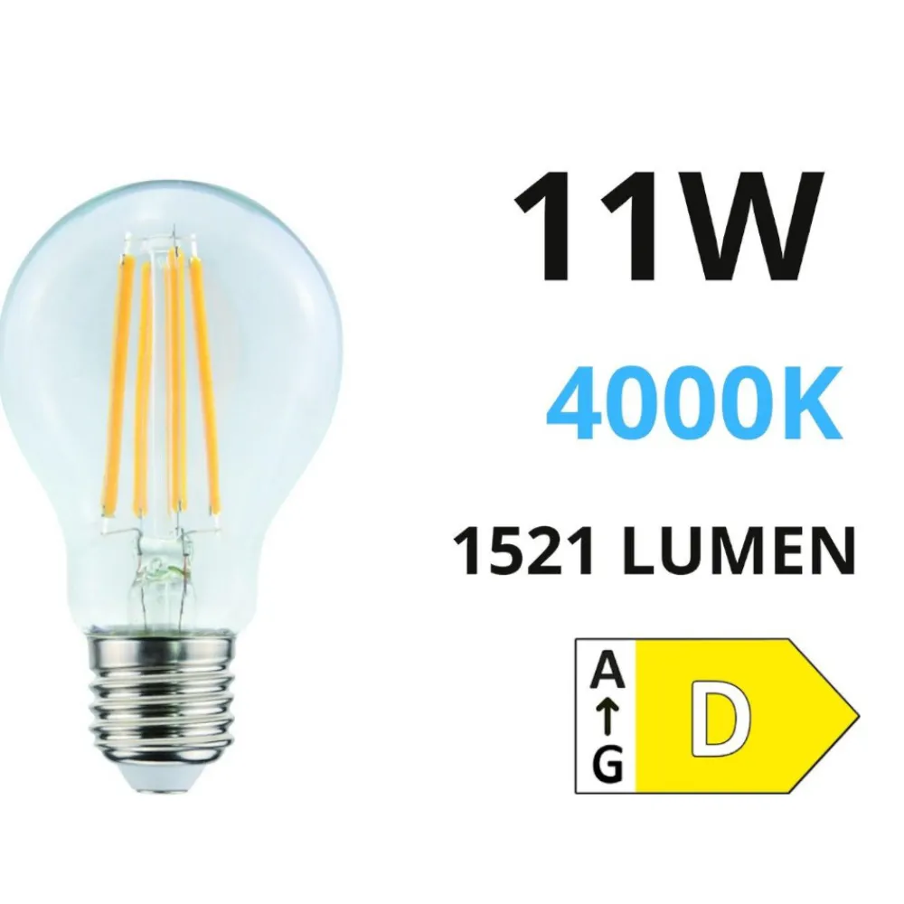 Lampadine Led-Life Electronics Life lampadina goccia e27 11w 4000k 1521lm vetro trasparente filamento