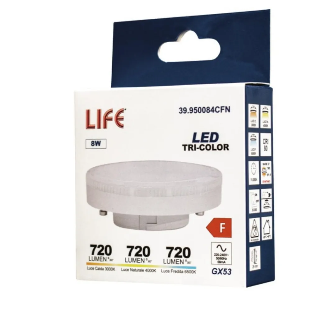 Lampadine Led-Life Electronics Life lampadina gx53 led 8w 3000 4000k 6500k 720 lumen