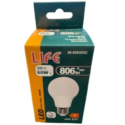 Lampadine Led-Life Electronics Life lampadina led e27 goccia bianca 8w 3000k 806lm ottica 310