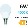 Lampadine Led-Life Electronics Life lampadina led e14 6w 4000k 500lm minisfera bianca ottica 270
