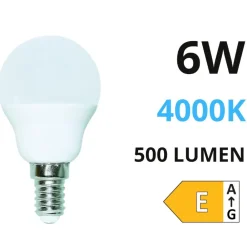 Lampadine Led-Life Electronics Life lampadina led e14 6w 4000k 500lm minisfera bianca ottica 270