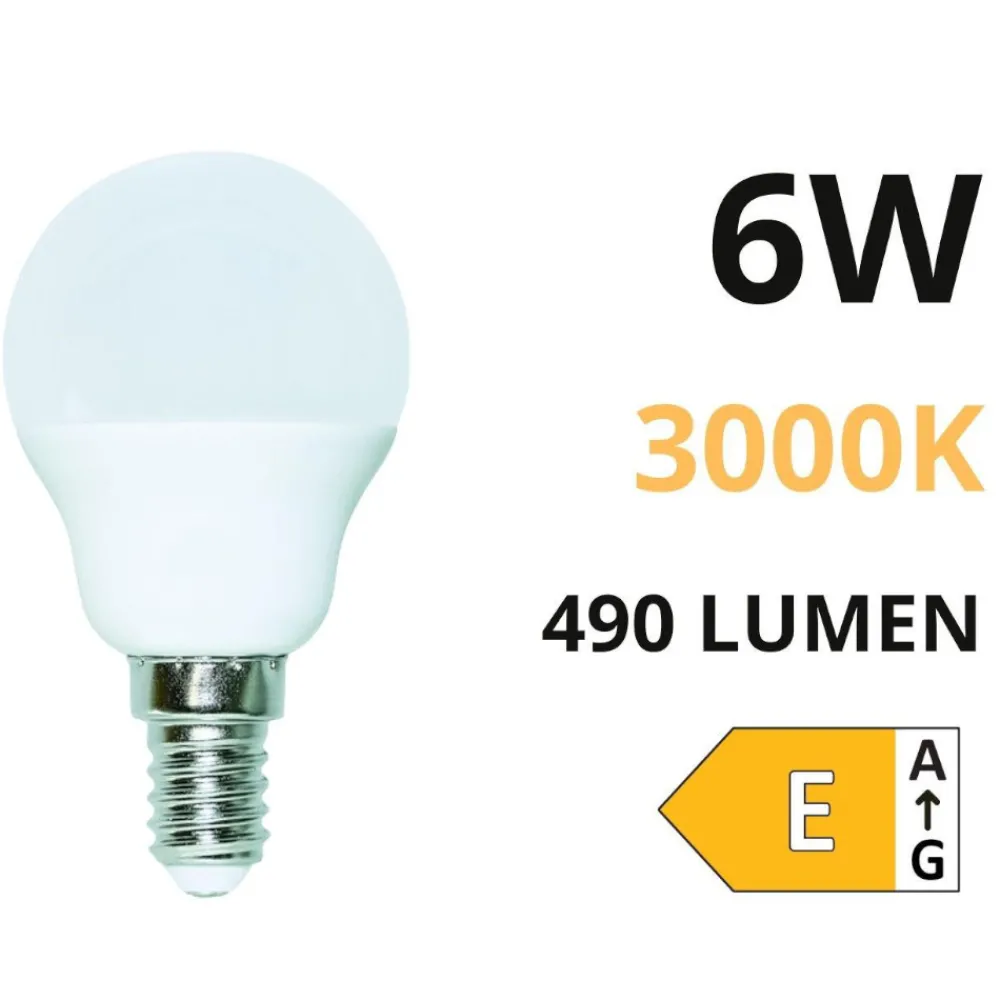 Lampadine Led-Life Electronics Life lampadina led e14 6w 3000k 490lm minisfera ottica 270