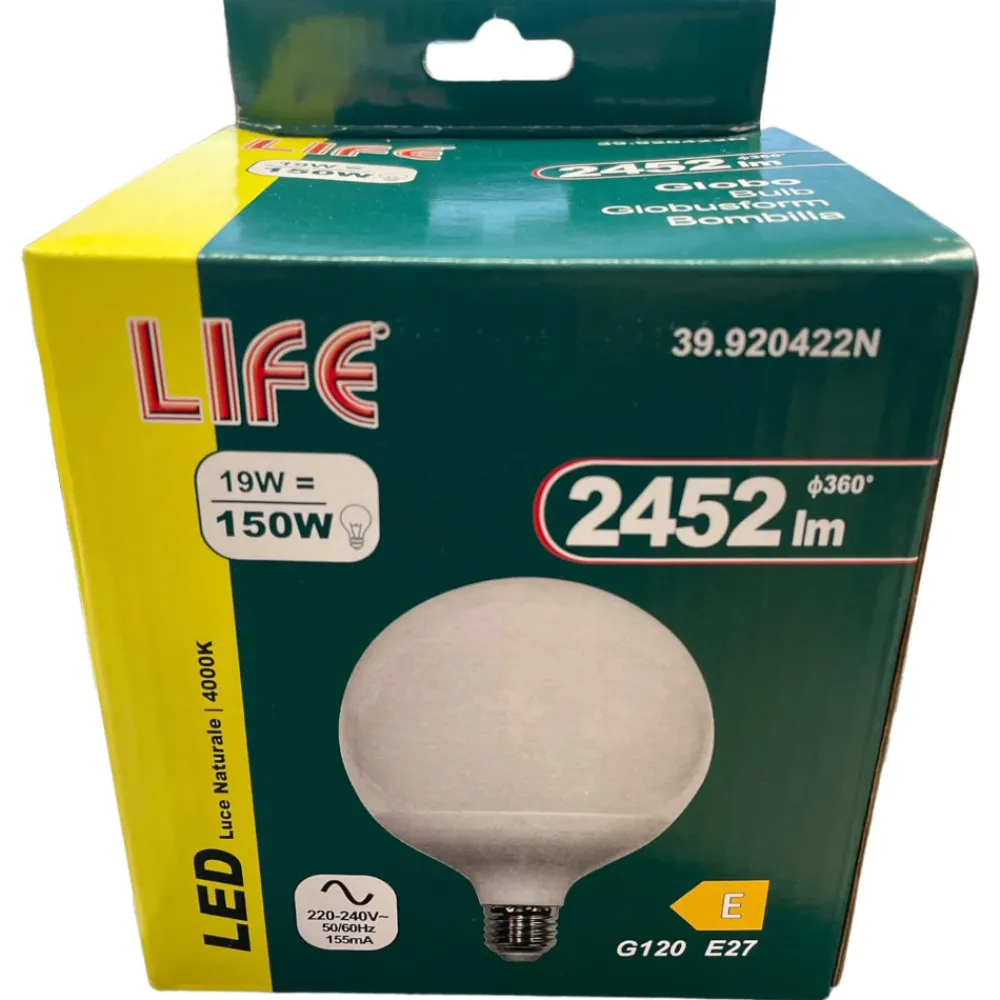 Lampadine Led-Life Electronics Life lampadina led globo e27 19w 4000k 2452lm