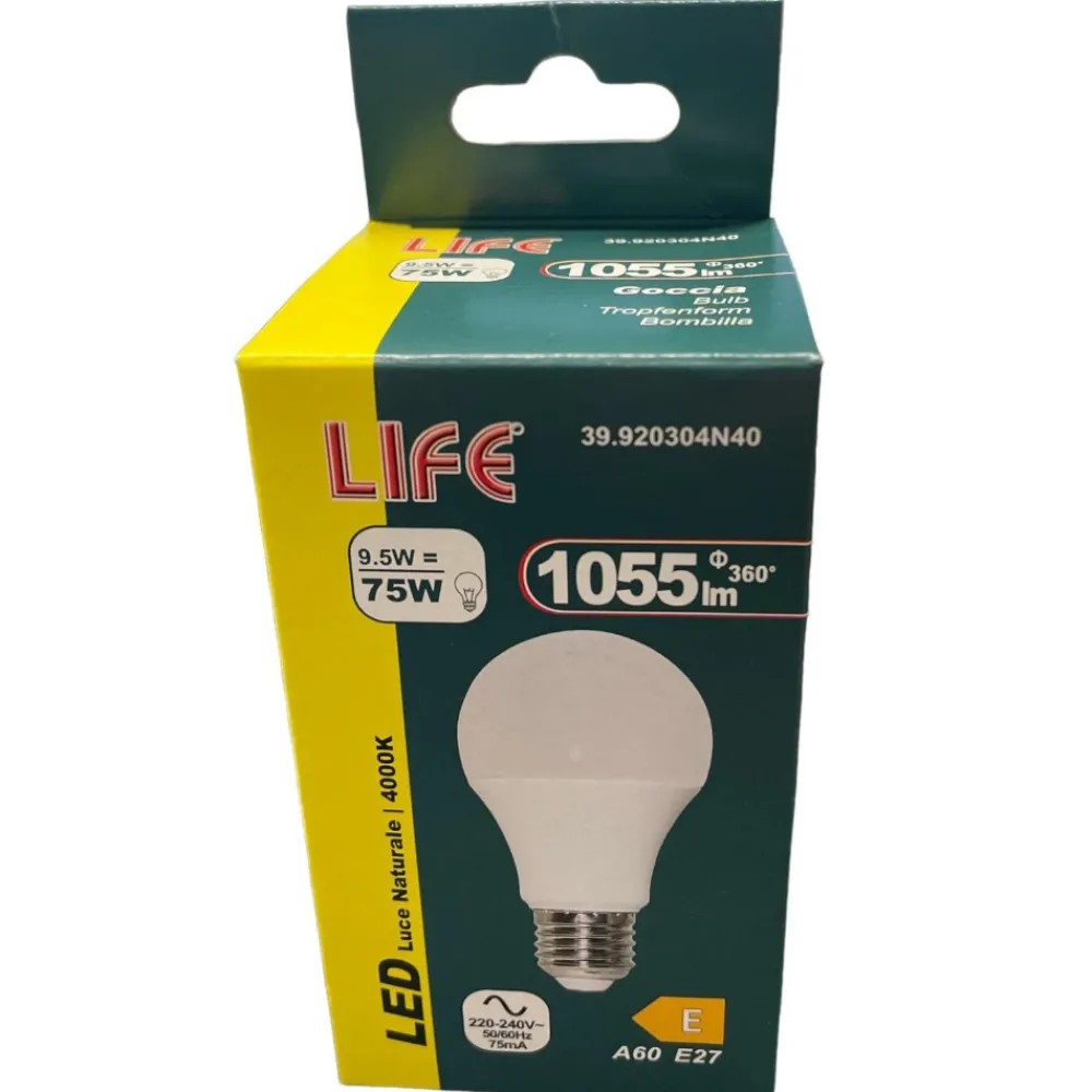 Lampadine Led-Life Electronics Life lampadina led goccia e27 9.5w 4000k 1055lm ottica 280