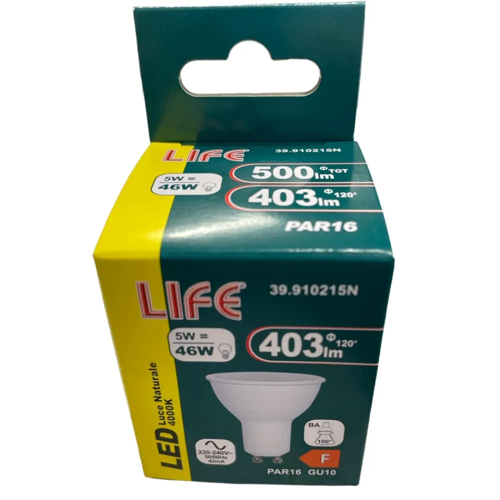 Lampadine Led-Life Electronics Life lampadina led gu10 5w 4000k ottica 100 403lm 39.910215n