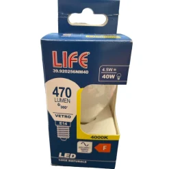 Lampadine Led-Life Electronics Life lampadina mini sfera e14 4,5w 4000k 470lm vetro bianco milky