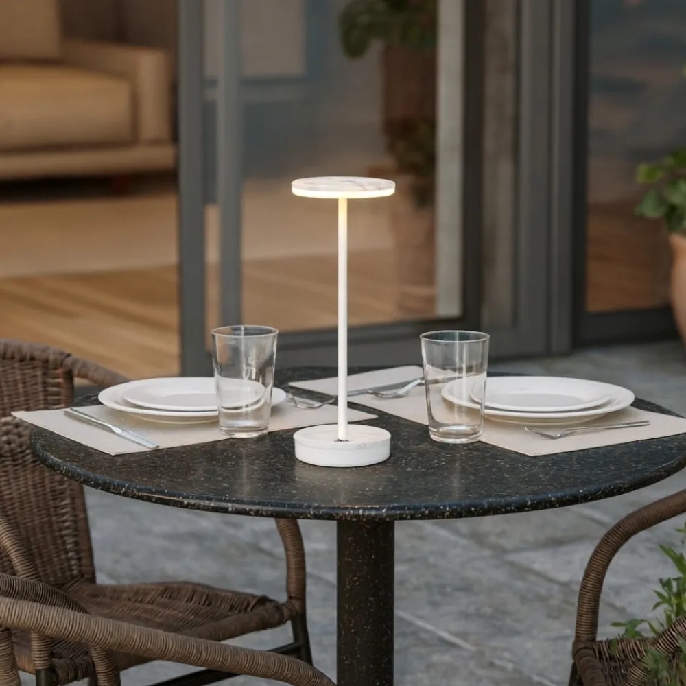 Lampade Da Tavolino Esterno-Linea Light gemini tab lampada da tavolino portatile effetto marmo bianco