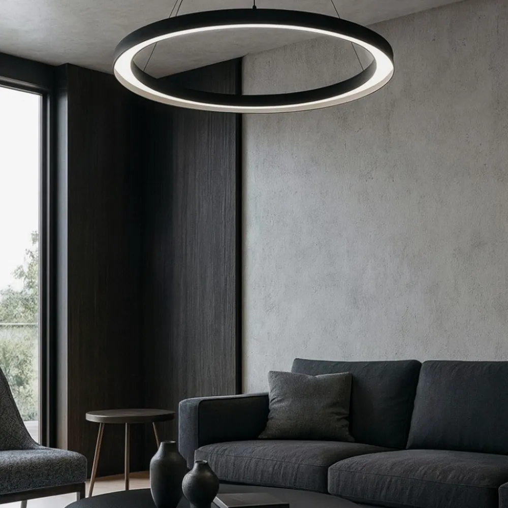 Lampadari Moderni-Linea Light lira lampadario anello led 3000k nero ip65