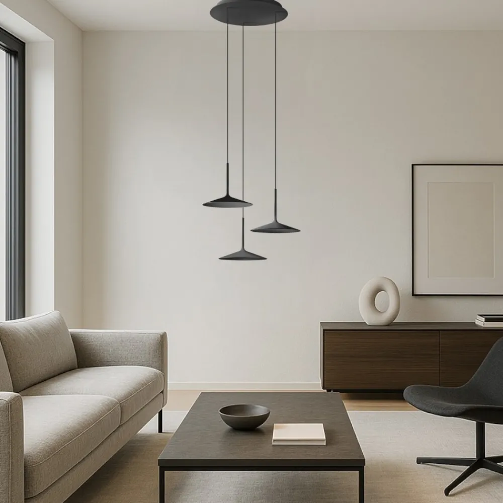 Lampadari Moderni-Linea Light poe nero lampadario moderno led 19w 3000k