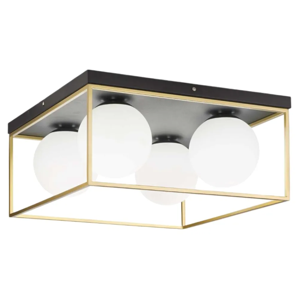 Plafoniere Moderne-Ideal Lux Lingotto pl4 plafoniera moderna 4 luci boccia vetro bianco opaco quadrata