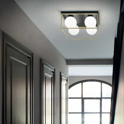 Plafoniere Moderne-Ideal Lux Lingotto pl4 plafoniera moderna 4 luci boccia vetro bianco opaco quadrata