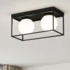 Plafoniere Moderne-Ideal Lux Lingotto pl2 plafoniera nera rettangolare due luci sfere bianco opaco