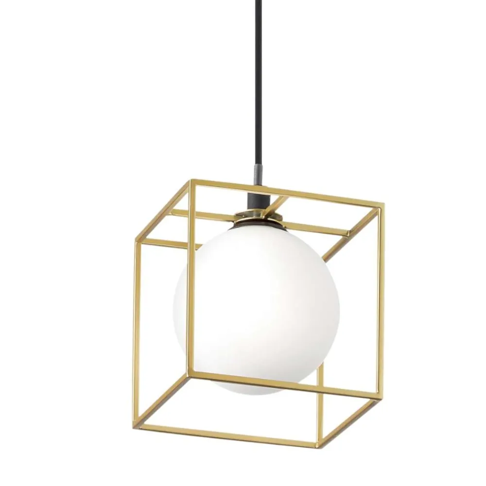 Lampade A Sospensione-Ideal Lux Lingotto sp1 lampada a sospensione cubo ottone