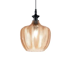 Lampade A Sospensione-Ideal Lux Lord sp1 lampada a sospensione vetro ambra