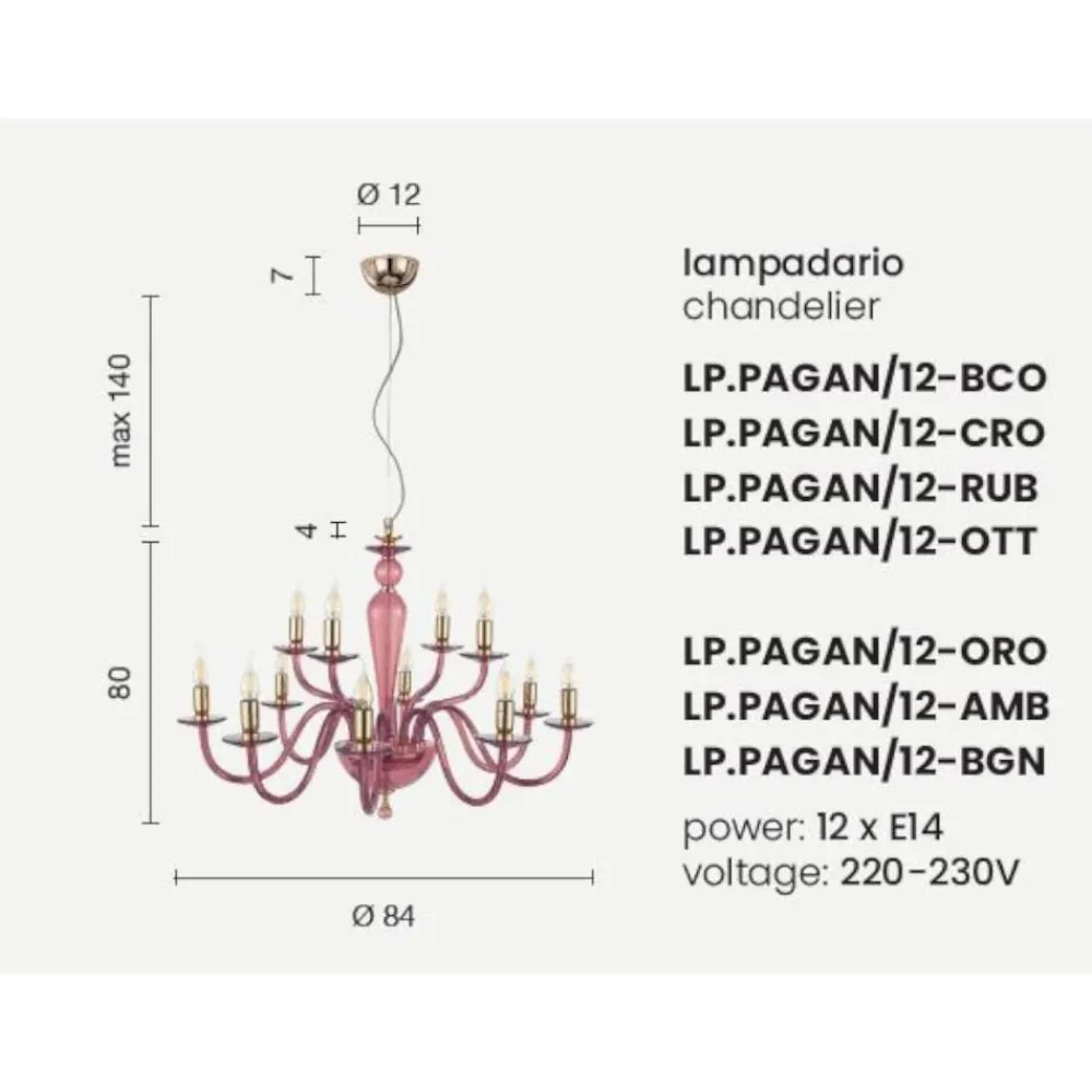Lampadari Moderni-Ondaluce Lp paganini lampadario 12 luci rosso rubino