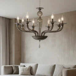 Lampadari Moderni-Ondaluce Lp villa lampadario 8 luci vetro grigio fumo