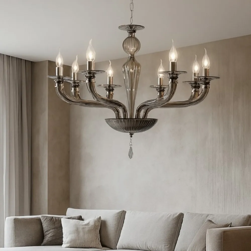 Lampadari Moderni-Ondaluce Lp villa lampadario 8 luci vetro grigio fumo