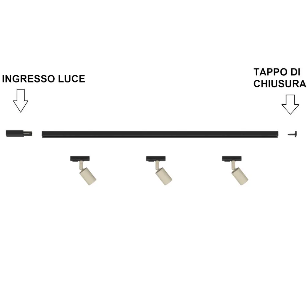 Illuminazione A Binario-Top Light Luci a binario 100cm nero con spot monofase sabbia