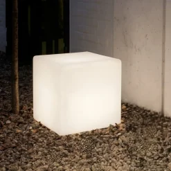Lampade Da Esterno Giardino-Ideal Lux Luna pt1 d50 lampada da esterno cubo bianco