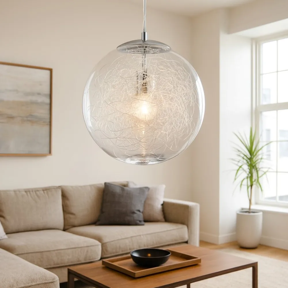 Lampadari Moderni-Ideal Lux Mapa max sp1 d40 lampadario boccia in vetro trasparente