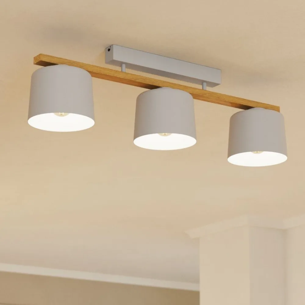 Plafoniere Moderne-Eglo Mariel plafoniera moderna con dettagli in legno 3 luci