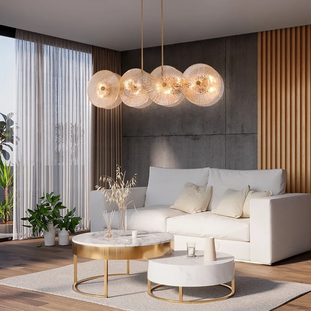 Lampadari Moderni-Maytoni aster lampadario moderno cerchi in vetro ambrato