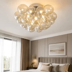 Plafoniere Moderne-Maytoni balbo plafoniera camera da letto grappolo 8 luci vetri ambra trasparente