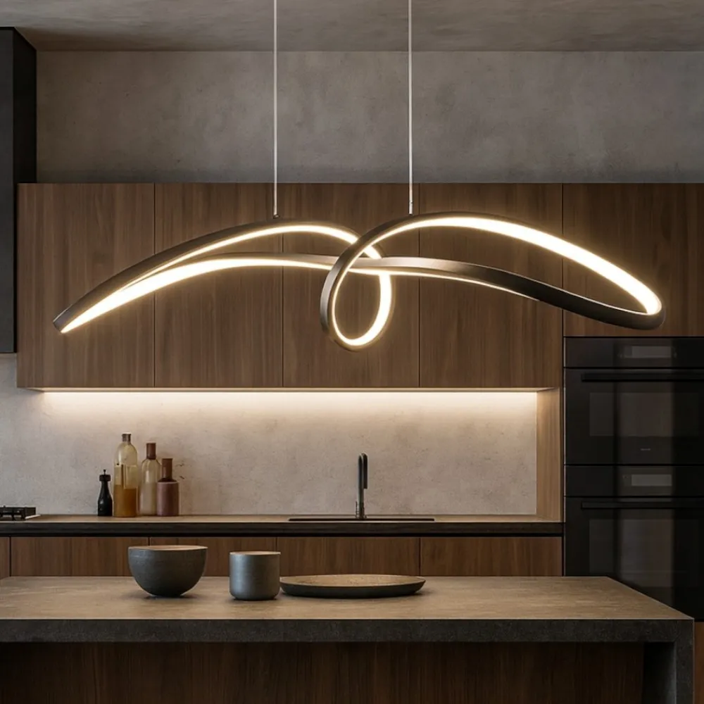 Lampadari Cucina-Maytoni curve lampadario nero led 42w 4000k per cucina moderna
