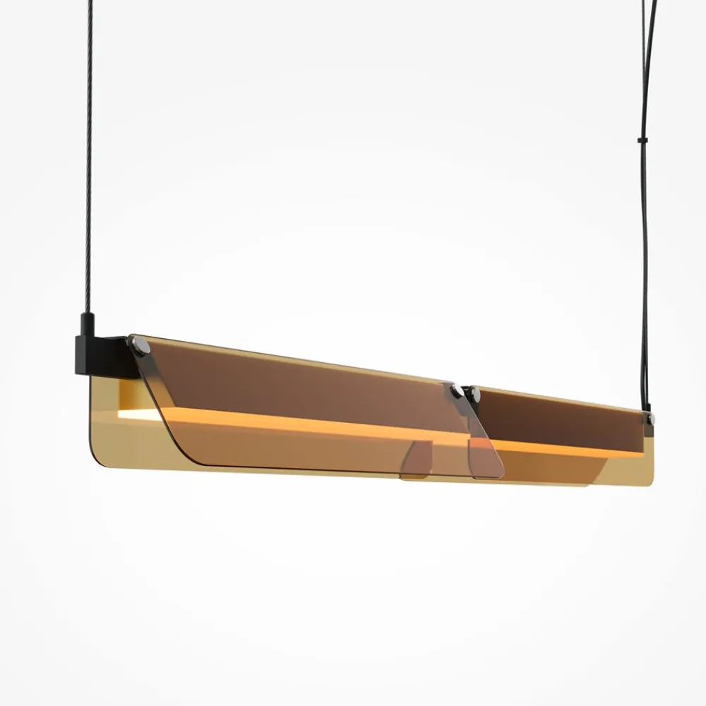 Lampadari Moderni-Maytoni flat lampadario moderno nero e ottone vetro trasparente