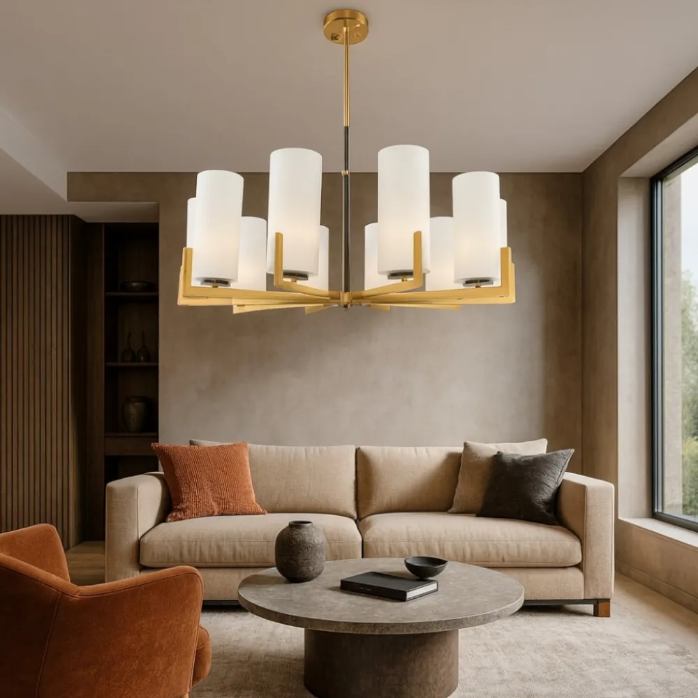 Lampadari Moderni-Maytoni fortano lampadario moderno 10 luci con paralumi cilindrici