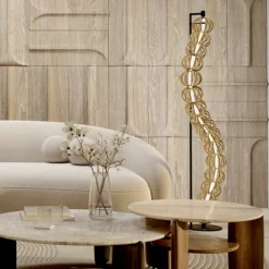 Lampade Da Terra-Maytoni golden cage lampada da terra oro led 3000k design originale per salotto