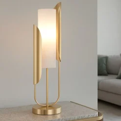 Lampade Da Tavolo-Maytoni lampada da tavolo cipresso oro ottone vetro bianco per salone