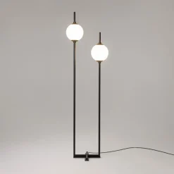 Lampade Da Terra-Maytoni lampada da terra moderna nera led 3000k due luci sferiche the sixth sense