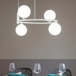 Lampadari Moderni-Maytoni lampadario circolare moderno ring per soggiorno bianco 4 sfere di vetro
