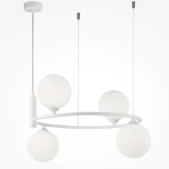 Lampadari Moderni-Maytoni lampadario circolare moderno ring per soggiorno bianco 4 sfere di vetro