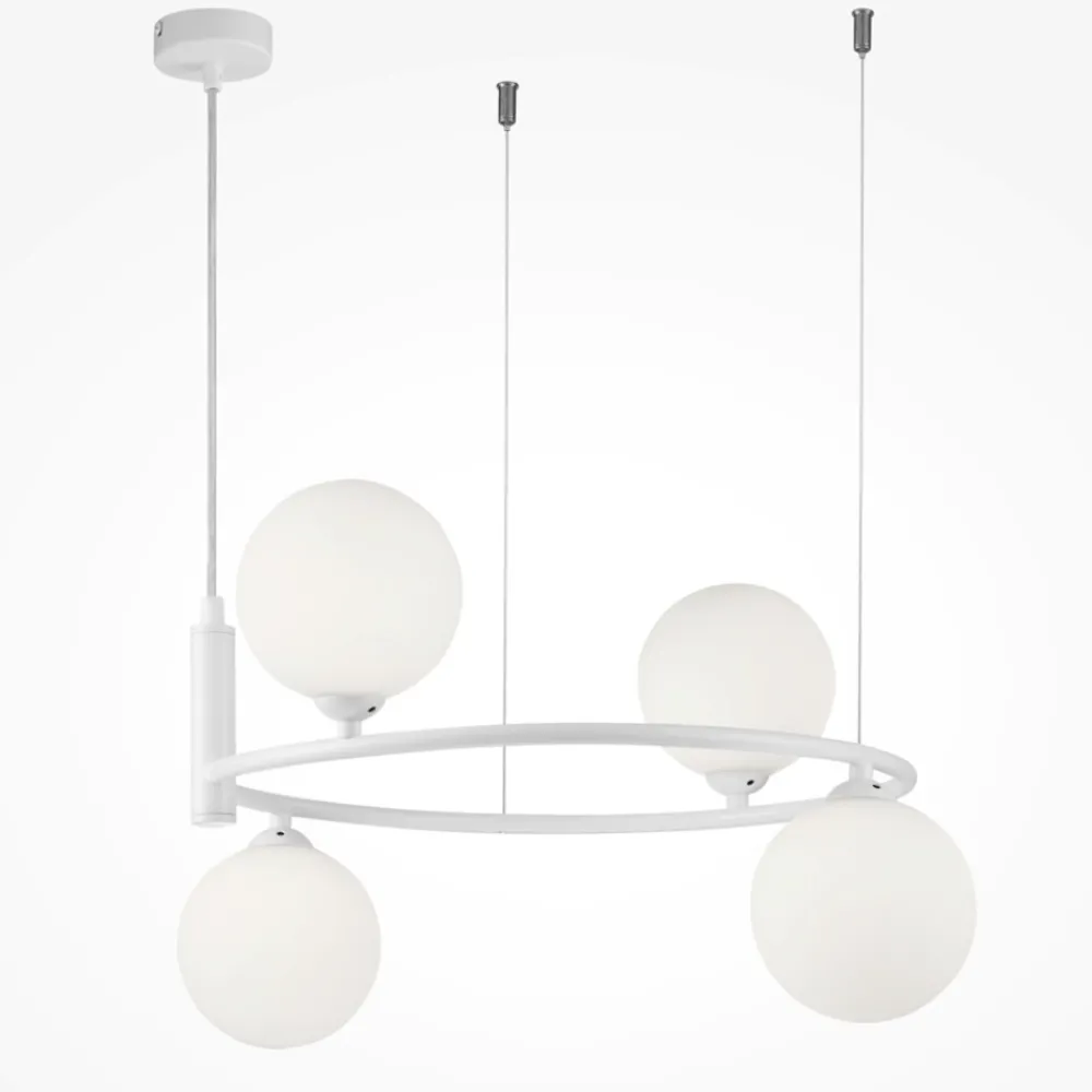 Lampadari Moderni-Maytoni lampadario circolare moderno ring per soggiorno bianco 4 sfere di vetro