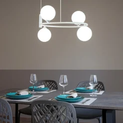Lampadari Moderni-Maytoni lampadario circolare moderno ring per soggiorno bianco 4 sfere di vetro