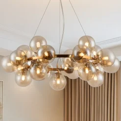 Lampadari Moderni-Maytoni lampadario dallas moderno per soggiorno oro sfere vetro ambra trasparente
